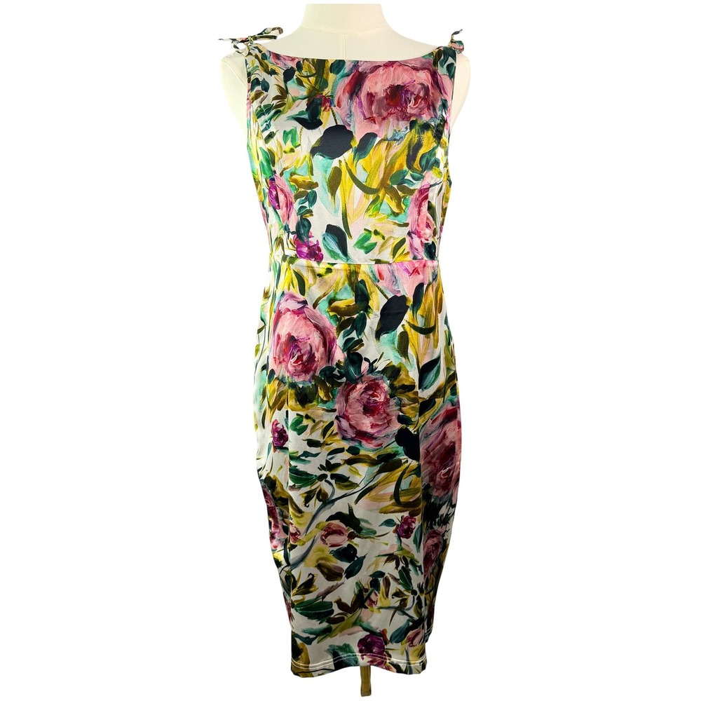 Emilia George Elizabeth Dress Pink Peony Floral Silk Blend Sheath Dress Womens‎